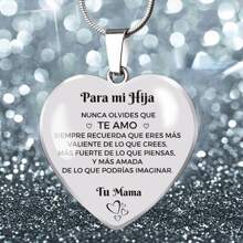 A Heart-Shaped Pendant Necklace In Spanish That Reads "To My Daughter" And "To My Son," Perfect As A Birthday Gift, Graduation Gift, Or Jewelry For Women. - Silver - View 1