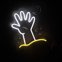 1個五指張開的手工LED霓虹燈招牌，適用於夜間派對裝飾、冠軍手勢、手語舉手、情人節、握手與傑尼斯女神祭、婦女節 - 彩色 - 查看 3