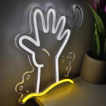1個五指張開的手工LED霓虹燈招牌，適用於夜間派對裝飾、冠軍手勢、手語舉手、情人節、握手與傑尼斯女神祭、婦女節 - 彩色 - 查看 4