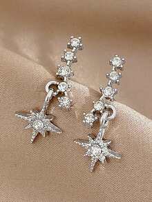 1pair Fashionable And Personalized Full Rhinestone Design Star Shaped Stud Earrings - Antique Silver - View 1