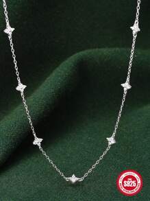 1 Piece 925 Sterling Silver Ladies' Clavicle Necklace Flowers Diamonds Clover  Necklaces For Women Chains Neck Wedding collars - Silver - View 2