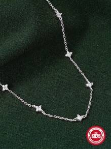 1 Piece 925 Sterling Silver Ladies' Clavicle Necklace Flowers Diamonds Clover  Necklaces For Women Chains Neck Wedding collars - Silver - View 4