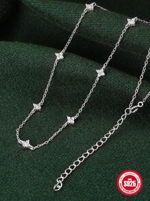 1 Piece 925 Sterling Silver Ladies' Clavicle Necklace Flowers Diamonds Clover  Necklaces For Women Chains Neck Wedding collars - Silver - View 5