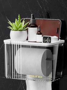 衛生紙架,掛壁式浴室紙巾分配器,防水寵物材料紙巾盒,白色 - 白色 - 查看 4