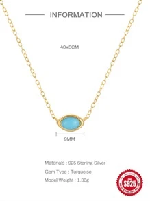 1片925純銀單綠松石色鎖骨項鍊適合女士奢華18K鍍金精細的女性項鍊首飾類