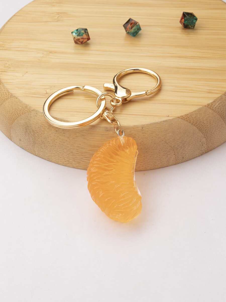 1 Pieza/paquete Llavero De Rodaja De Naranja De Fruta Dorada Artificial Creativa, Perfecto Para Parejas, Amigos, Como Recuerdos/regalos De Vacaciones - Multicolor - Ver 1