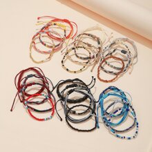 24pcs/Set Nepal Style & Linen Woven Rainbow Bohemian Handmade Bracelets, Surfer Bracelets, Friendship Bracelets