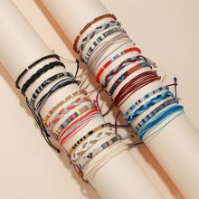 24pcs/Set Nepal Style & Linen Woven Rainbow Bohemian Handmade Bracelets, Surfer Bracelets, Friendship Bracelets