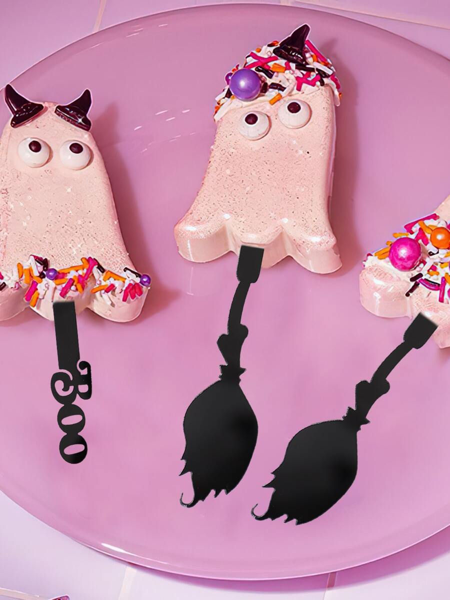 3pcs Acrylic Boo Popsicle Sticks For Halloween, Black | SHEIN USA