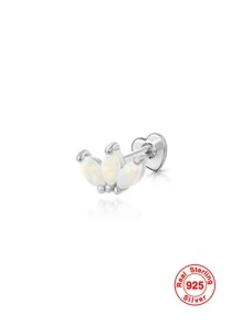 1入組純銀 S925 蛋白石和合成澳大利亞蛋白石鑲嵌心形平頭女士軟骨耳環，時尚多功能女士珠寶禮物
