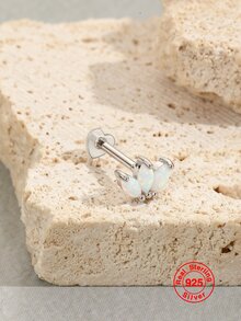 1入組純銀 S925 蛋白石和合成澳大利亞蛋白石鑲嵌心形平頭女士軟骨耳環，時尚多功能女士珠寶禮物