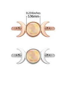 Bohemia Full Moon Round Color Change Simulated Opal October Birthstone Solid 925 Sterling Silver Adjustable Ring Gift for Women - Silver - View 4