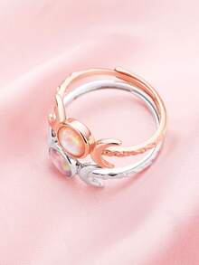 Bohemia Full Moon Round Color Change Simulated Opal October Birthstone Solid 925 Sterling Silver Adjustable Ring Gift for Women - Silver - View 6