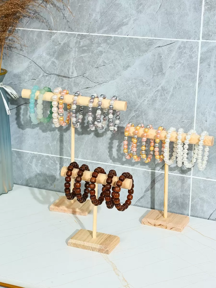 1入實木單層手鍊和手錶收納展示架，日常家用和商店商品展示 - 黃色 - 查看 1