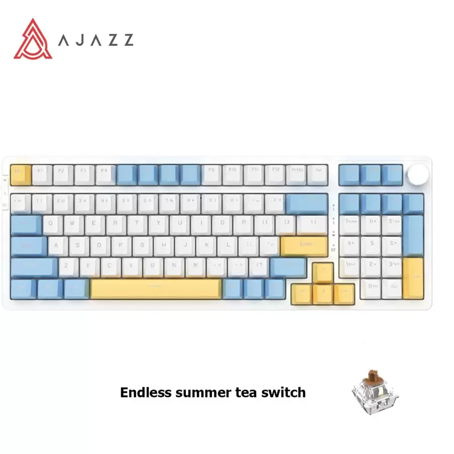 Ajazz Ak992機械鍵盤三模熱插拔2.4g/有線/bt Pbt三拼音鍵帽rgb遊戲筆記本電腦- Tandy開關無盡夏日 - 藍白色 - 查看 1