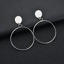 5301-silver Fashionable Minimalist Circle Pendant Clip-on Earrings - Silver - View 3