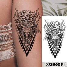 防水臨時紋身貼線條玫瑰牡丹蛇閃光紋身簡約花朵人體藝術手臂假袖紋身女 - 灰色 - 查看 3