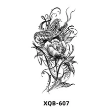 防水臨時紋身貼線條玫瑰牡丹蛇閃光紋身簡約花朵人體藝術手臂假袖紋身女 - 灰色 - 查看 11