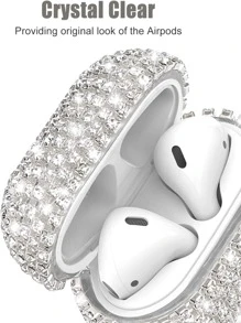 2000 年代时尚亮片银色 Y2k 水钻装饰外壳保护套硬质便携包配件兼容 Apple Airpods 1/2 Airpods Pro Airpods Pro2 Airpods 3 - 銀色 - 查看 3