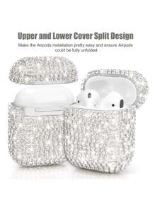 2000 年代时尚亮片银色 Y2k 水钻装饰外壳保护套硬质便携包配件兼容 Apple Airpods 1/2 Airpods Pro Airpods Pro2 Airpods 3 - 銀色 - 查看 2