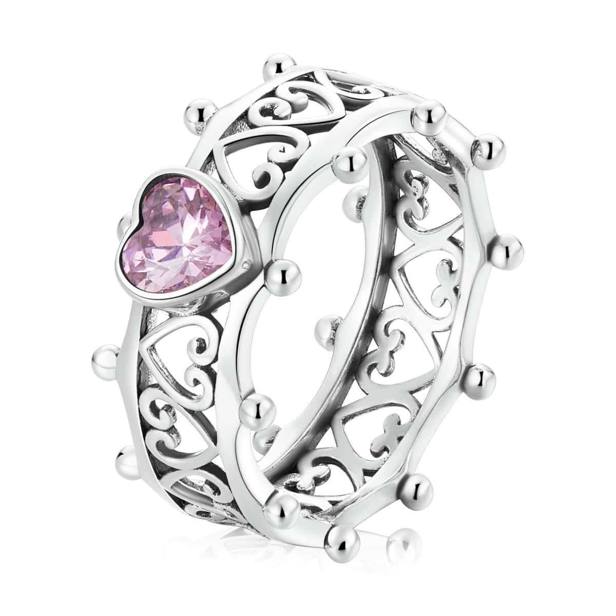 WOSTU 1 Miếng 925 sterling bạc Retro Love Nhẫn Đối với phụ nữ Có thể xếp chồng lên nhau Trái tim rỗng Pha lê hồng Công chúa Nhẫn Tốt Đồ trang sức - Bạc - Xem 1