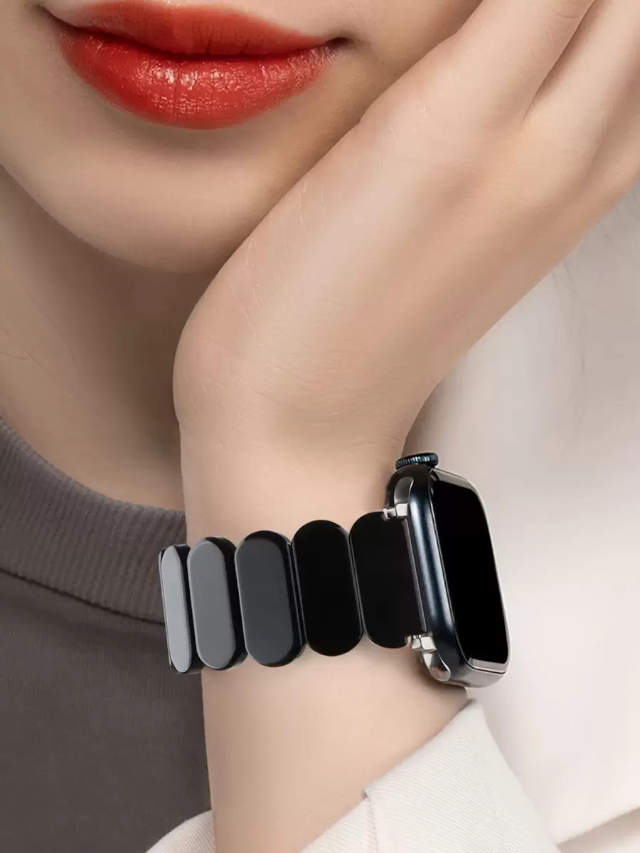 1入組女款簡約美觀橢圓形鬆緊繩樹脂Apple 錶帶，專業適配最新Apple Watch Ultra 2/1、SE 9/8/7/6/5/4/3/2/1，尺寸38/40/ 41 /42/44/45/49mm，耐磨，輕鬆配戴 - 藍色 - 查看 1