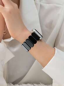 1入組女款簡約美觀橢圓形鬆緊繩樹脂Apple 錶帶，專業適配最新Apple Watch Ultra 2/1、SE 9/8/7/6/5/4/3/2/1，尺寸38/40/ 41 /42/44/45/49mm，耐磨，輕鬆配戴 - 藍色 - 查看 2