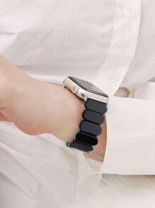 1入組女款簡約美觀橢圓形鬆緊繩樹脂Apple 錶帶，專業適配最新Apple Watch Ultra 2/1、SE 9/8/7/6/5/4/3/2/1，尺寸38/40/ 41 /42/44/45/49mm，耐磨，輕鬆配戴 - 藍色 - 查看 4