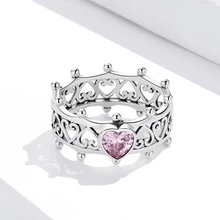 WOSTU 1 Miếng 925 sterling bạc Retro Love Nhẫn Đối với phụ nữ Có thể xếp chồng lên nhau Trái tim rỗng Pha lê hồng Công chúa Nhẫn Tốt Đồ trang sức - Bạc - Xem 7