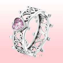 WOSTU 1 Miếng 925 sterling bạc Retro Love Nhẫn Đối với phụ nữ Có thể xếp chồng lên nhau Trái tim rỗng Pha lê hồng Công chúa Nhẫn Tốt Đồ trang sức - Bạc - Xem 8
