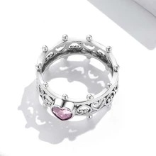 WOSTU 1 Miếng 925 sterling bạc Retro Love Nhẫn Đối với phụ nữ Có thể xếp chồng lên nhau Trái tim rỗng Pha lê hồng Công chúa Nhẫn Tốt Đồ trang sức - Bạc - Xem 6
