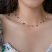 1pc Simple & Fashionable & Versatile & Uncommon Geometric Colorful Asymmetrical Stone Necklace, Suitable For Women To Wear - Silver - View 1