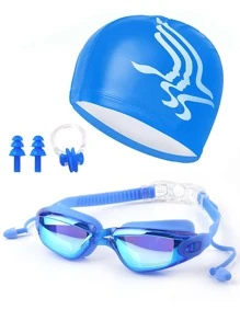 SHENYU (Set Of 5) Swimming Goggles, Swimming Cap, Nose Clip & Earplugs - Royal Blue - View 1