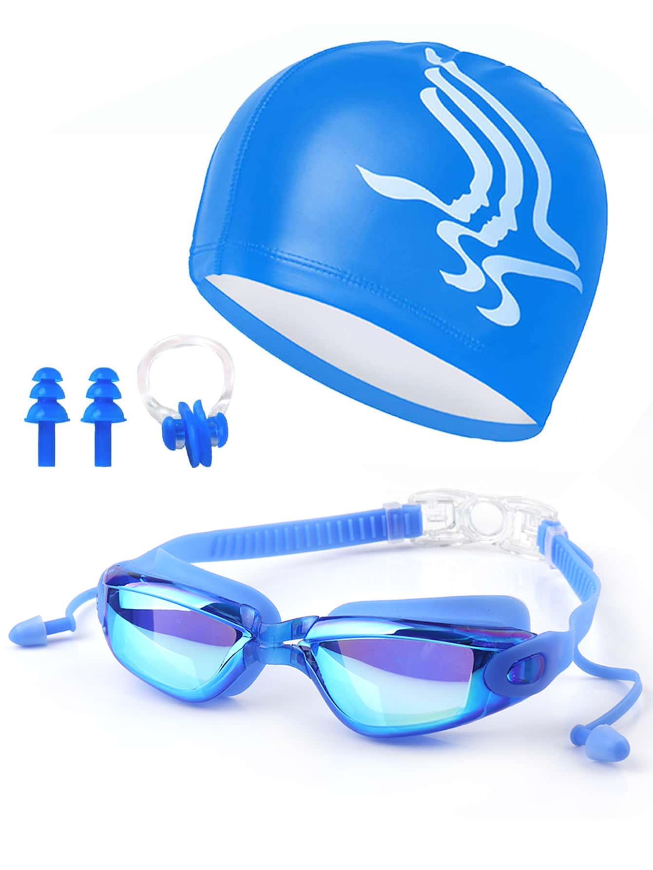 SHENYU (Set Of 5) Swimming Goggles, Swimming Cap, Nose Clip & Earplugs - Royal Blue - View 1