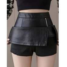 Short Black Leather Skirt Sexy Beautiful Elegant Pencil Type - Black - View 2