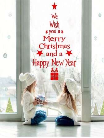 TYFYO 1pc Removable Christmas Tree & Letter Diy Window Sticker Decal For Shop Glass Showcases, New Year Decoration
