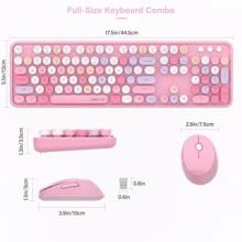 UBOTIE Colorful Computer Wireless Keyboards Mouse Combos, Typewriter Flexible Keys Office Full-Sized Keyboard, 2.4GHz Dropout-Free Connection and Optical Mouse - Pink Colorful - View 3