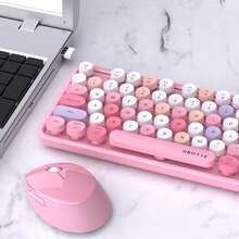 UBOTIE Colorful Computer Wireless Keyboards Mouse Combos, Typewriter Flexible Keys Office Full-Sized Keyboard, 2.4GHz Dropout-Free Connection and Optical Mouse - Pink Colorful - View 7
