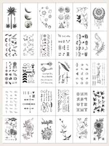 STARTTOOS 30pcs Black Palm Tree & Floral Small Pattern Temporary Tattoos,  3-5 Days For Fingers, Ears, Shoulders, Neck, Collarbones & Small Body Areas - Black - View 3