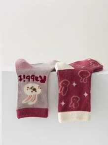 5 双闪光卡通兔子女童中筒袜，适合 1-2 岁、2-3 岁、3-8 岁、8-12 岁，秋冬季 - 彩色 - 查看 7