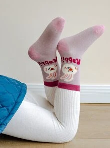 5 双闪光卡通兔子女童中筒袜，适合 1-2 岁、2-3 岁、3-8 岁、8-12 岁，秋冬季 - 彩色 - 查看 6