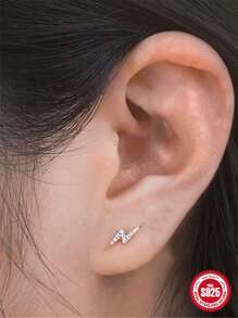 1入組S925純銀耳釘簡約風花瓣馬眼形眼睛鑲嵌鑽石線穿孔耳朵骨釘狀首飾 - 金色 - 查看 7