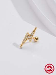 1入組S925純銀耳釘簡約風花瓣馬眼形眼睛鑲嵌鑽石線穿孔耳朵骨釘狀首飾 - 金色 - 查看 6