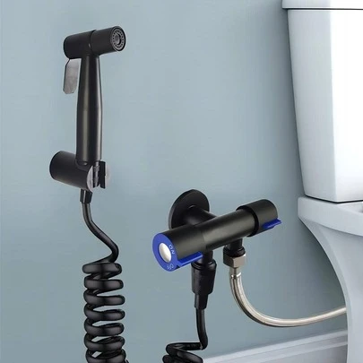 304不锈钢马桶配件套装，无需钻孔：包含增压阴垫圈、小型喷枪、双用途角阀，浴室配件，浴室工具