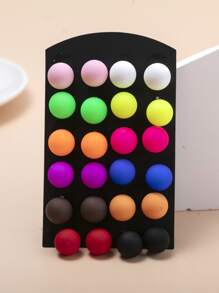12mm 12 Pairs Colorful Acrylic Ball Earrings Set Suitable For Women's Daily Wear