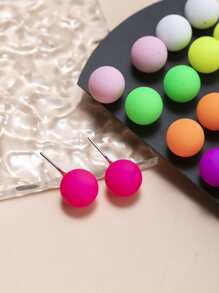 12mm 12 Pairs Colorful Acrylic Ball Earrings Set Suitable For Women's Daily Wear