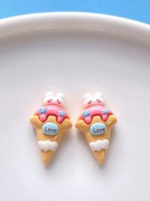 10 件隨機 Diy 兔子和冰淇淋設計樹脂配件,適用於耳環、髮夾、文具、手機殼、鑰匙扣、杯子、鞋飾、冰箱貼、珠寶材料和雙面膠帶 - 彩色 - 查看 8
