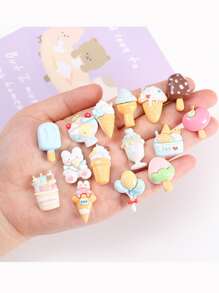 10 件隨機 Diy 兔子和冰淇淋設計樹脂配件,適用於耳環、髮夾、文具、手機殼、鑰匙扣、杯子、鞋飾、冰箱貼、珠寶材料和雙面膠帶 - 彩色 - 查看 5