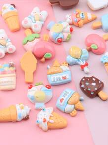 10 件隨機 Diy 兔子和冰淇淋設計樹脂配件,適用於耳環、髮夾、文具、手機殼、鑰匙扣、杯子、鞋飾、冰箱貼、珠寶材料和雙面膠帶 - 彩色 - 查看 3
