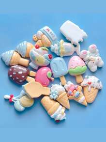 10 件隨機 Diy 兔子和冰淇淋設計樹脂配件,適用於耳環、髮夾、文具、手機殼、鑰匙扣、杯子、鞋飾、冰箱貼、珠寶材料和雙面膠帶 - 彩色 - 查看 2